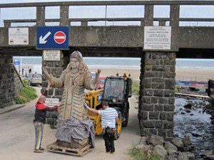 Game of Thrones filming in Downhill Northern Ireland: sculpture approaches the train bridge