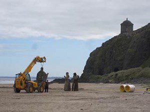 Game of Thrones film set at Downhill Beach: sculptures are moved down to the set